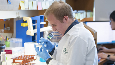 Stowers Summer Scholar working in a lab