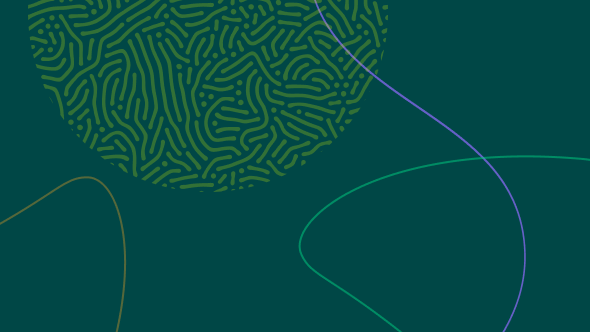 Illustration featuring an abstract cellular pattern surrounded by color, swirling lines