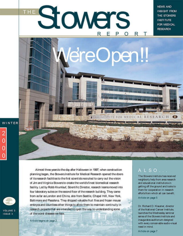 Cover of the 2000 Winter Stowers Report, the newsletter of the Stowers Institute