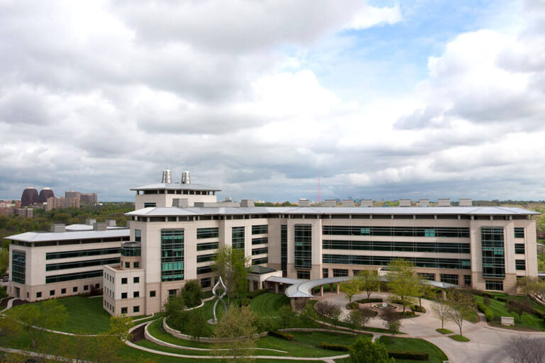 View of Stowers campus in the spring